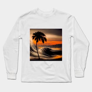 Crashing Waves at the Shore Beach Life Tree Sunset Long Sleeve T-Shirt